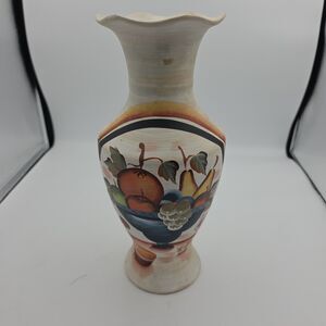 Vintage Hand Painted Ceramic Fruit Vase Rustic Tuscan Italian Style Decor